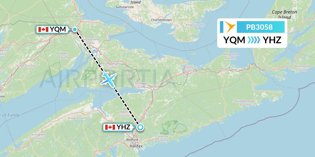 PB3058 PAL Airlines Flight Map: Moncton to Halifax