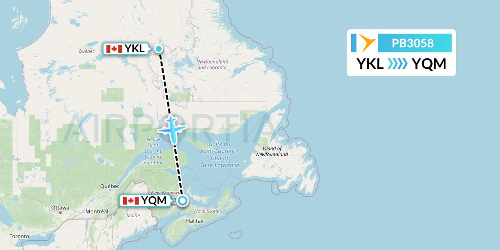 PB3058 PAL Airlines Flight Map: Schefferville to Moncton
