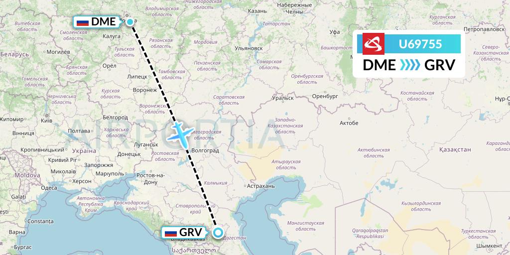 U69755 Ural Airlines Flight Map: Moscow to Grozny