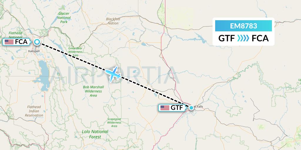 EM8783 Empire Airlines Flight Map: Great Falls to Kalispell