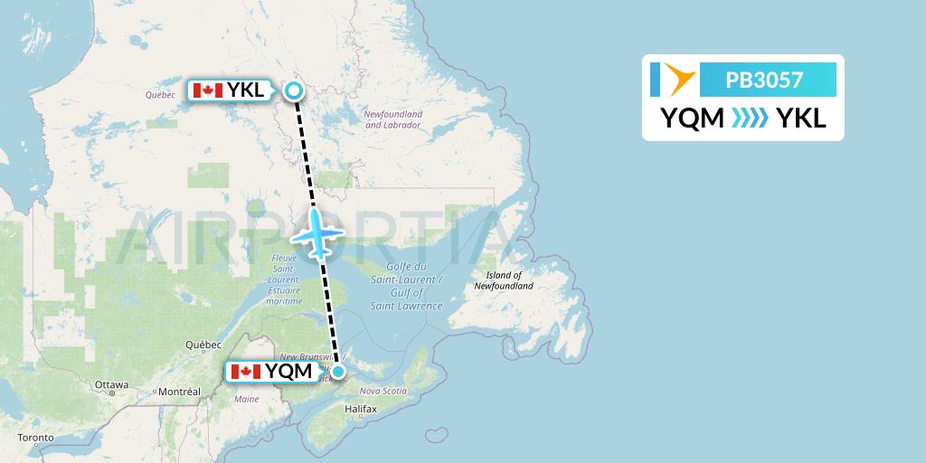 PB3057 PAL Airlines Flight Map: Moncton to Schefferville