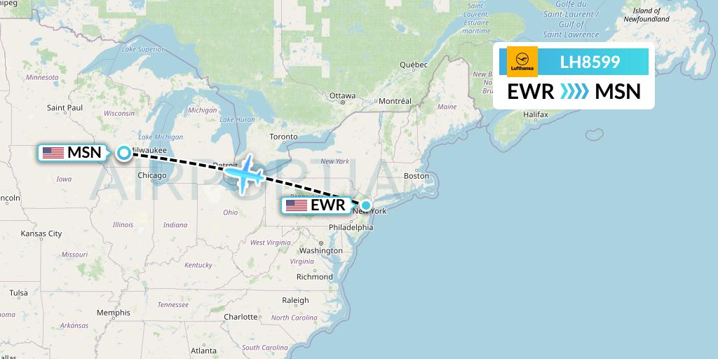 LH8599 Lufthansa Flight Map: New York to Madison