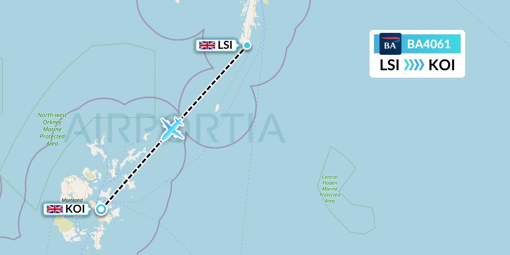 BA4061 British Airways Flight Map: Sumburgh to Kirkwall