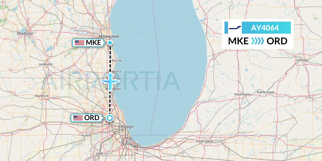 AY4064 Finnair Flight Map: Milwaukee to Chicago