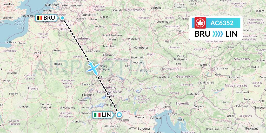 AC6352 Air Canada Flight Map: Brussels to Milan