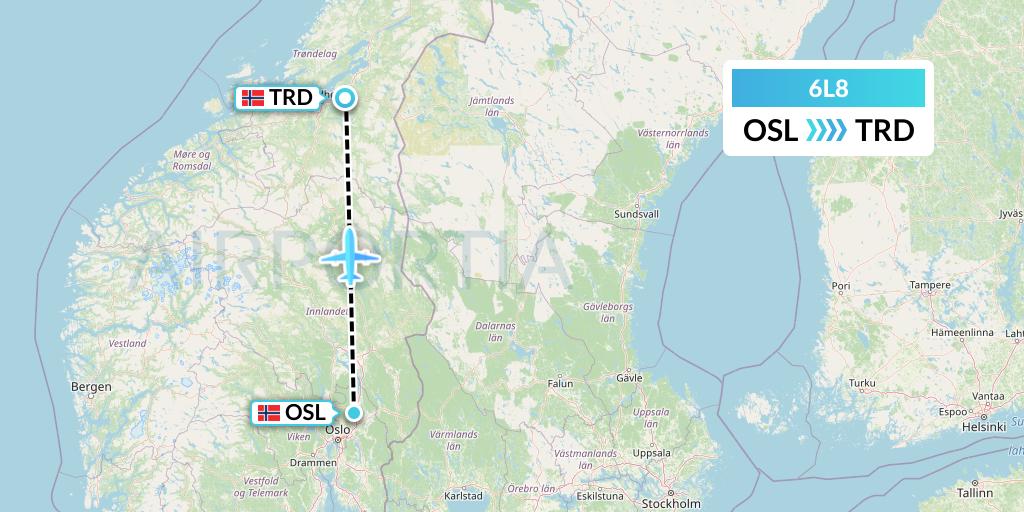 6L8 Aklak Air Flight Map: Oslo to Trondheim