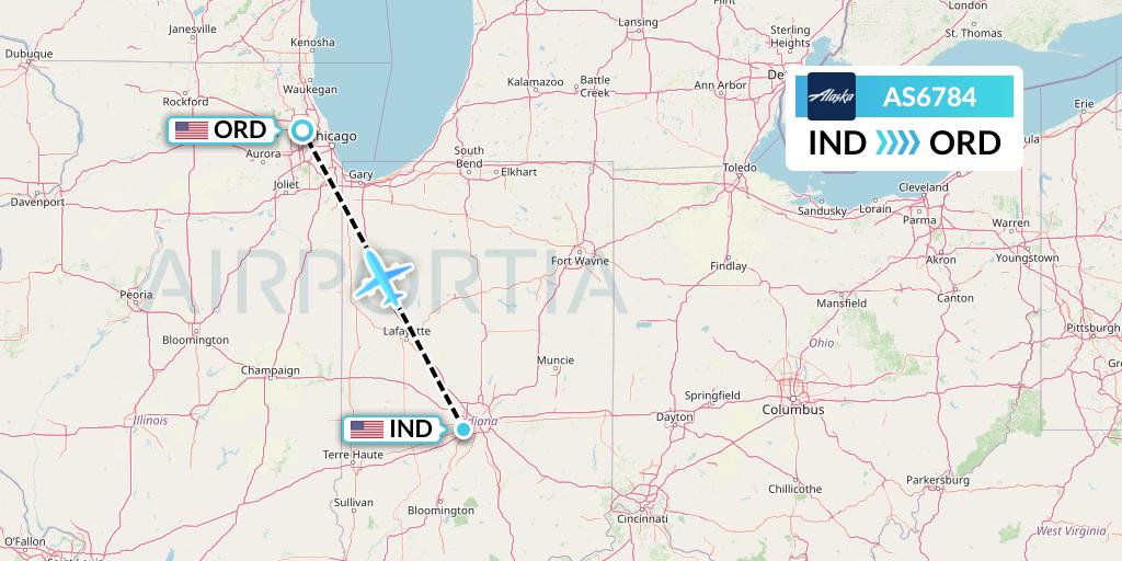 AS6784 Alaska Airlines Flight Map: Indianapolis to Chicago
