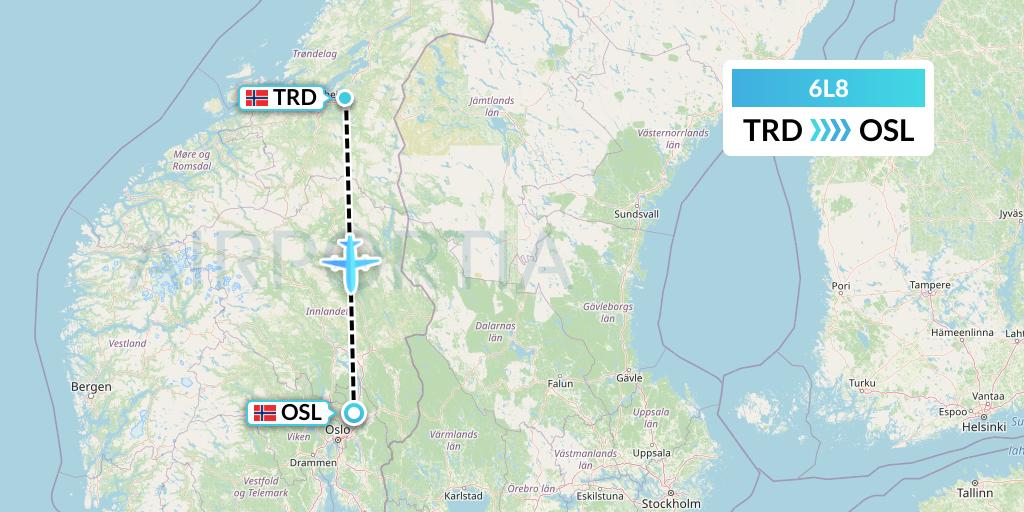 6L8 Aklak Air Flight Map: Trondheim to Oslo