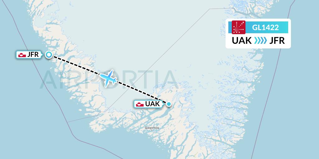 GL1422 Air Greenland Flight Map: Narsarsuaq to Paamiut