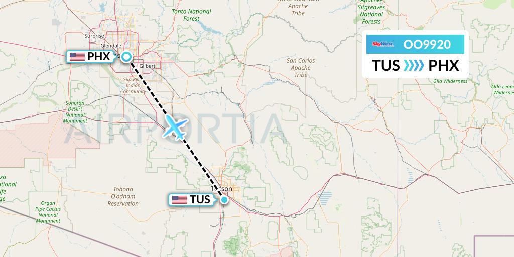 OO9920 SkyWest Airlines Flight Map: Tucson to Phoenix