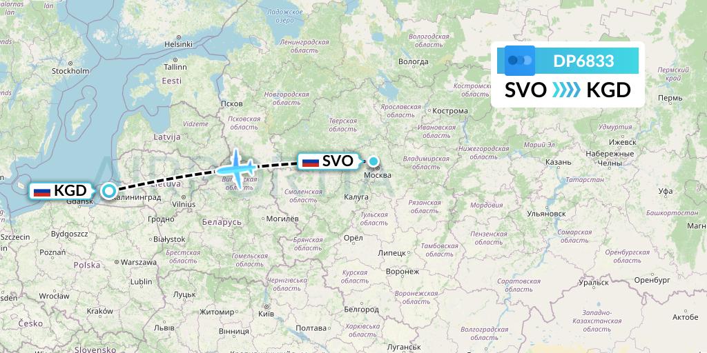 DP6833 Pobeda Flight Map: Moscow to Kaliningrad