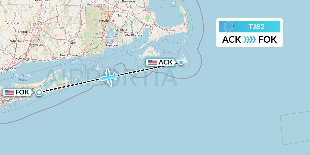 TJ82 Tradewind Aviation Flight Map: Nantucket to Westhampton Beach