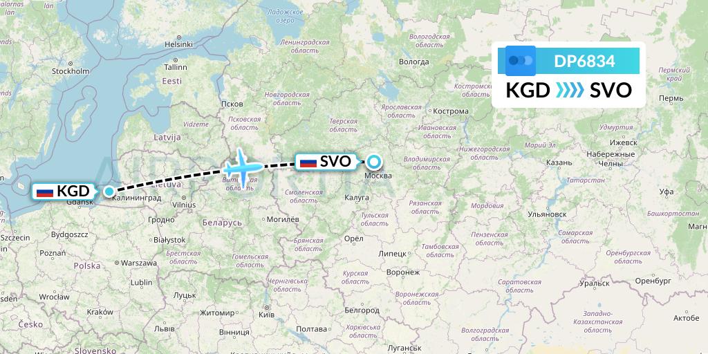 DP6834 Pobeda Flight Map: Kaliningrad to Moscow