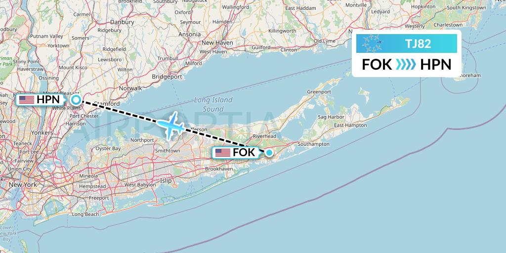 TJ82 Tradewind Aviation Flight Map: Westhampton Beach to White Plains