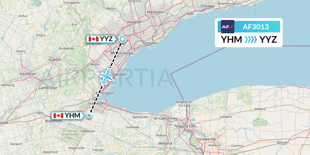 AF3013 Air France Flight Map: Hamilton to Toronto