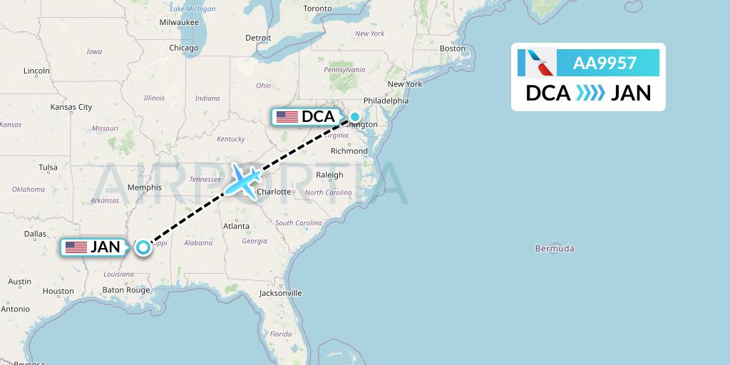AA9957 American Airlines Flight Map: Washington to Jackson