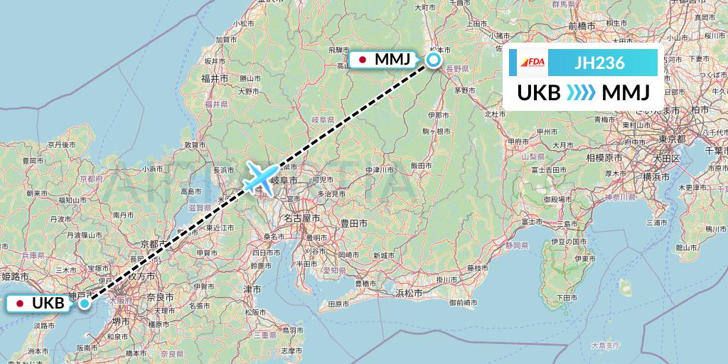 JH236 Fuji Dream Airlines Flight Map: Kobe to Matsumoto