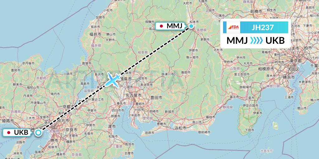 JH237 Fuji Dream Airlines Flight Map: Matsumoto to Kobe