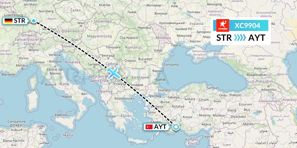 XC9904 Corendon Airlines Flight Map: Stuttgart to Antalya