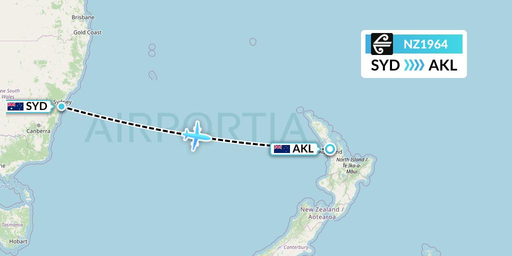 NZ1964 Air New Zealand Flight Map: Sydney to Auckland