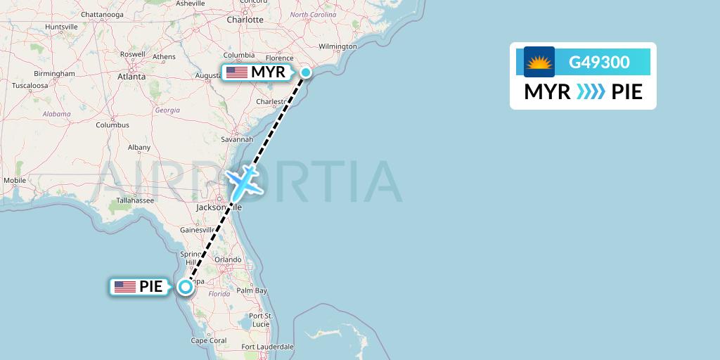G49300 Allegiant Air Flight Map: Myrtle Beach to St. Petersburg