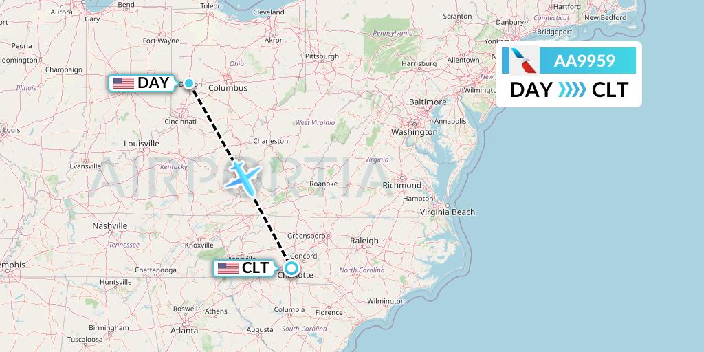 AA9959 American Airlines Flight Map: Dayton to Charlotte