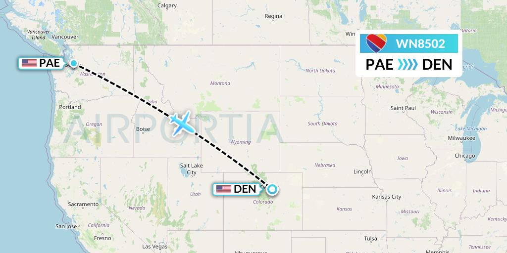 WN8502 Southwest Airlines Flight Map: Everett to Denver