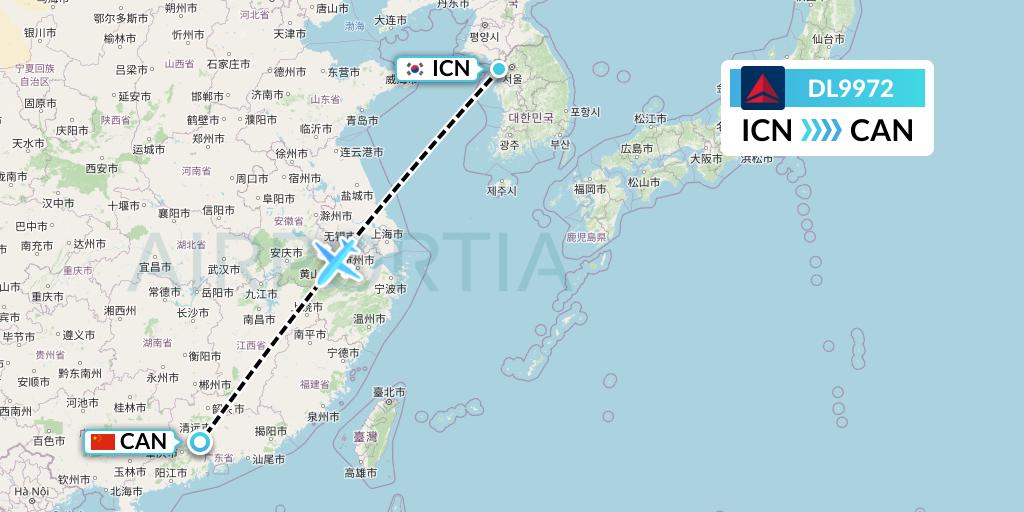 DL9972 Delta Air Lines Flight Map: Seoul to Guangzhou