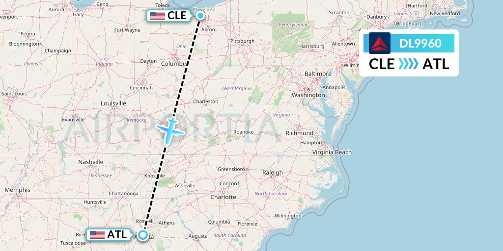 DL9960 Delta Air Lines Flight Map: Cleveland to Atlanta
