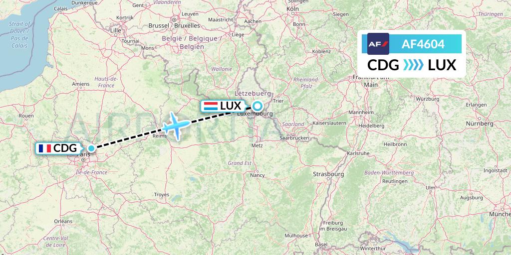 AF4604 Air France Flight Map: Paris to Luxembourg
