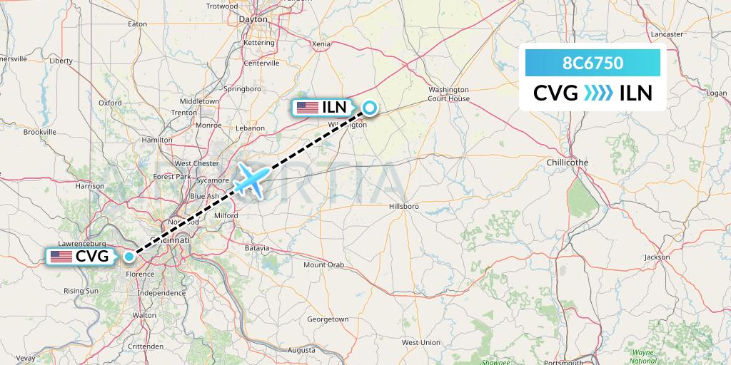 8C6750 Air Transport International Flight Map: Cincinnati to Wilmington