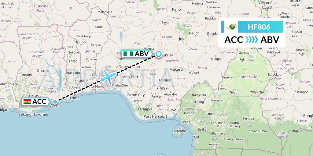 HF806 Air Cote d'Ivoire Flight Map: Accra to Abuja