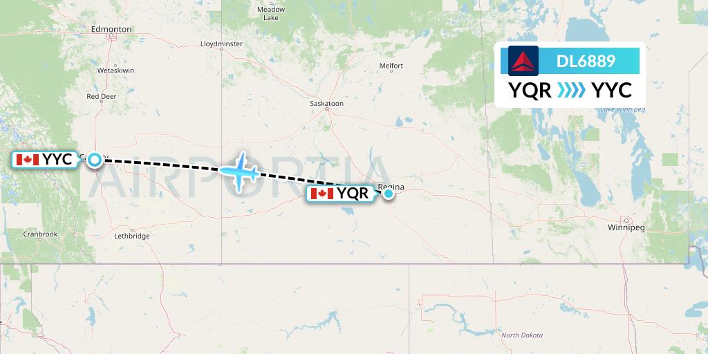 DL6889 Delta Air Lines Flight Map: Regina to Calgary
