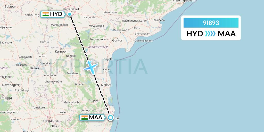 9I893 Air India Regional Flight Map: Hyderabad to Chennai