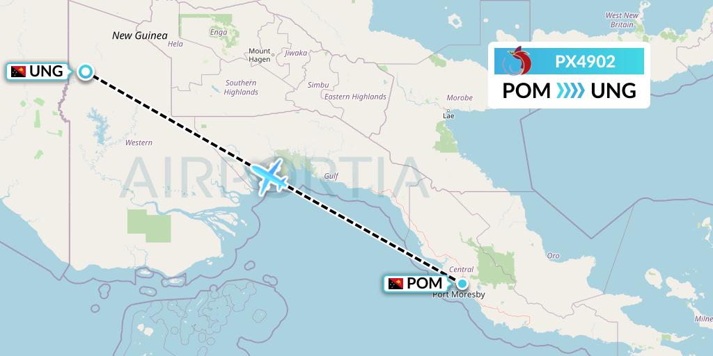PX4902 Air Niugini Flight Map: Port Moresby to Kiunga