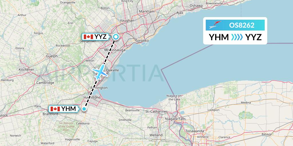 OS8262 Austrian Airlines Flight Map: Hamilton to Toronto