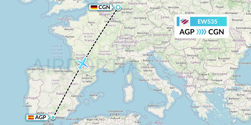 EW535 Eurowings Flight Map: Malaga to Cologne