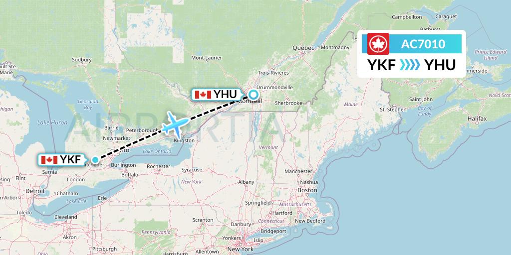 AC7010 Air Canada Flight Map: Waterloo to Montreal