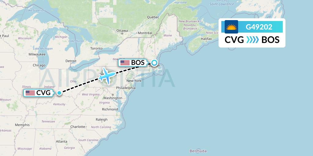 G49202 Allegiant Air Flight Map: Cincinnati to Boston
