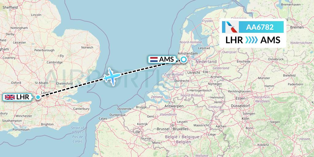 AA6782 American Airlines Flight Map: London to Amsterdam