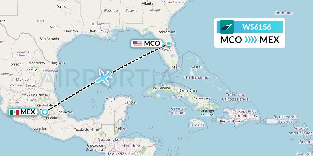 WS6156 WestJet Flight Map: Orlando to Mexico City