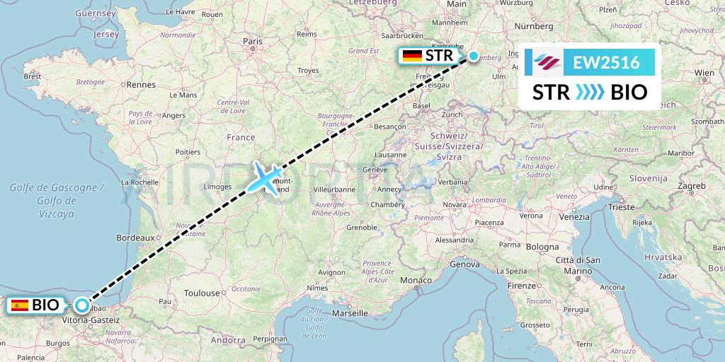 EW2516 Eurowings Flight Map: Stuttgart to Bilbao