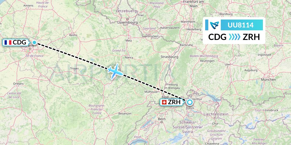 UU8114 Air Austral Flight Map: Paris to Zurich