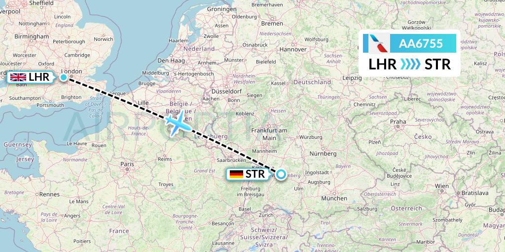 AA6755 American Airlines Flight Map: London to Stuttgart