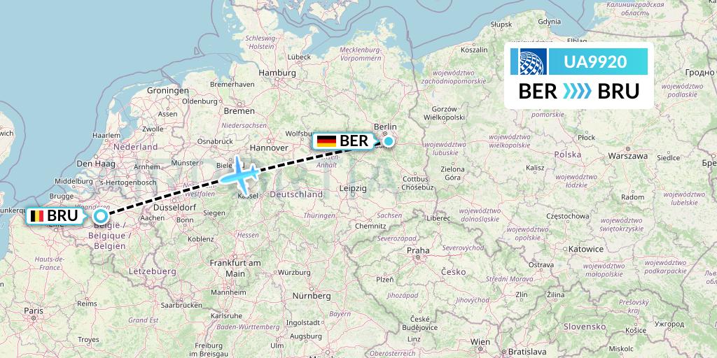 UA9920 United Airlines Flight Map: Berlin to Brussels
