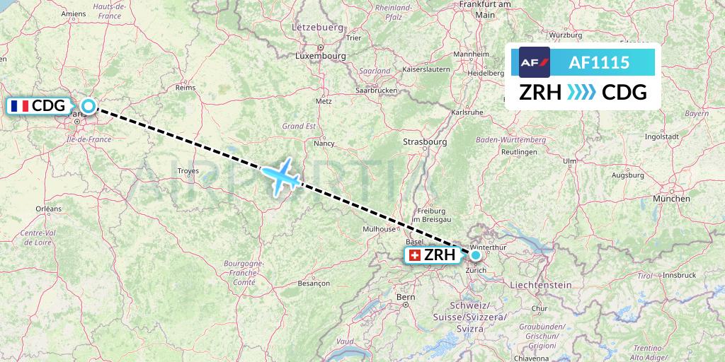 AF1115 Air France Flight Map: Zurich to Paris