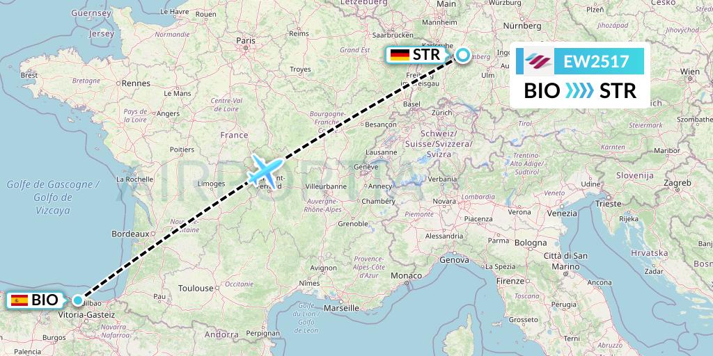EW2517 Eurowings Flight Map: Bilbao to Stuttgart