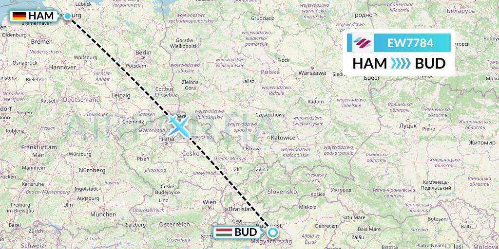 EW7784 Eurowings Flight Map: Hamburg to Budapest