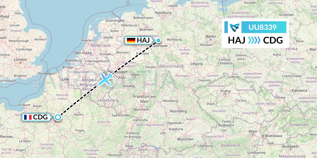 UU8339 Air Austral Flight Map: Hannover to Paris
