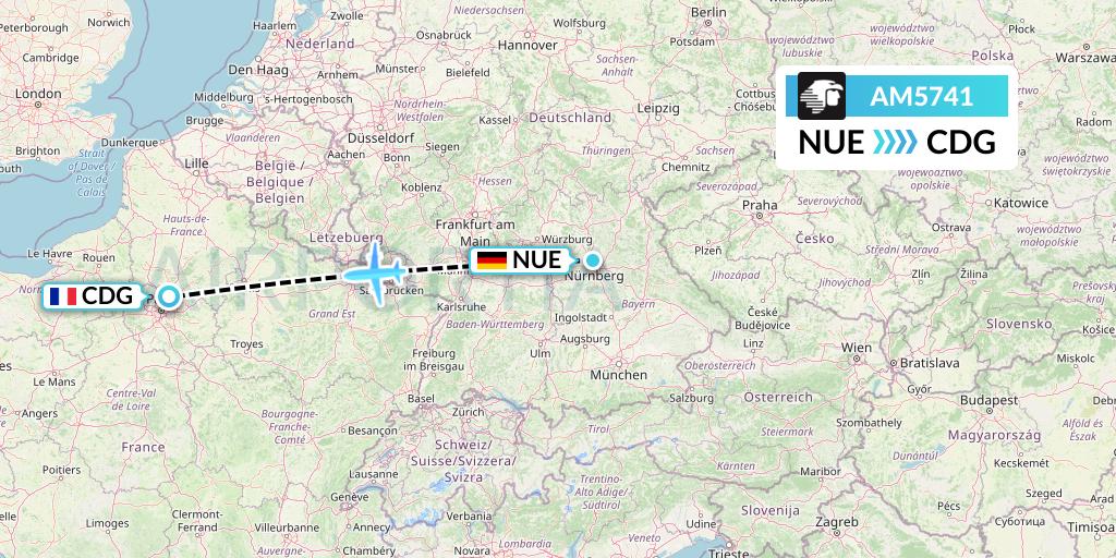 AM5741 Aeromexico Flight Map: Nurnberg to Paris